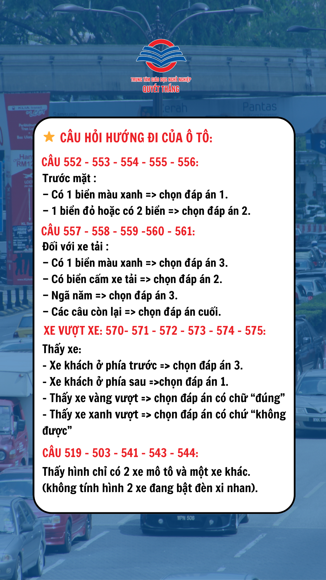 Học mẹo lý thuyết thi sát hạch lái xe ô tô